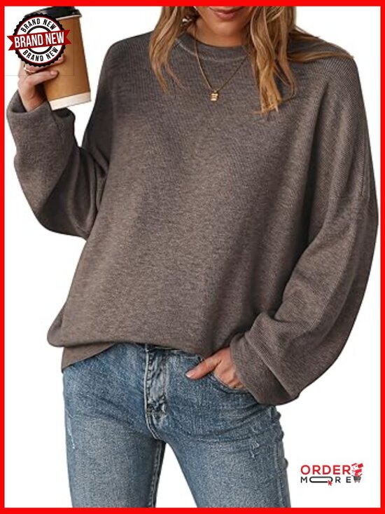 Wool Blend Oversized Sweater Crewneck Casual Pullover